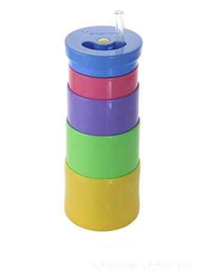 馬卡龍奶嘴硅膠伸縮水杯 帶吸嘴 綠底黃蓋 400ml