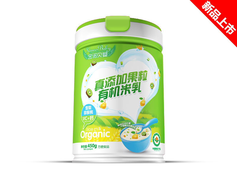 金諾貝嬰真添加果粒有機(jī)米乳雪梨獼猴桃VC鈣桶裝