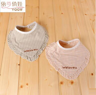 荷葉邊繡花有機棉彩棉純棉按扣愛心型嬰兒三角巾寶寶兒童口水巾