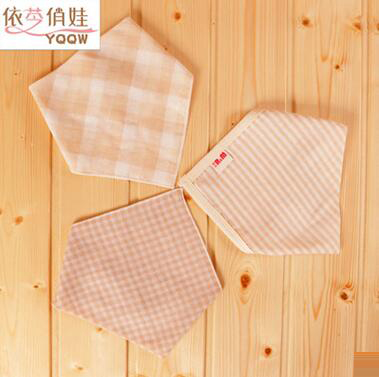 雙層夏款天然有機彩棉純棉按扣紗布嬰兒三角巾寶寶口水巾幼兒圍巾