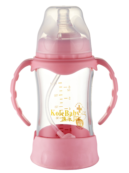 康樂貝比防爆晶鉆高硼硅玻璃寬口弧形自動奶瓶180ML