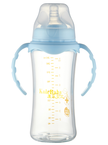 康樂貝比晶鉆高硼硅玻璃寬口弧形奶瓶+握把 (260ml)