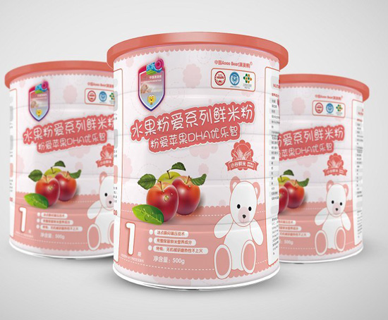 澳澳熊粉愛(ài)蘋(píng)果DHA優(yōu)樂(lè)智鮮米粉1段