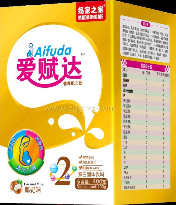 愛賦達營養(yǎng)配方粉~椰奶味2段 盒裝